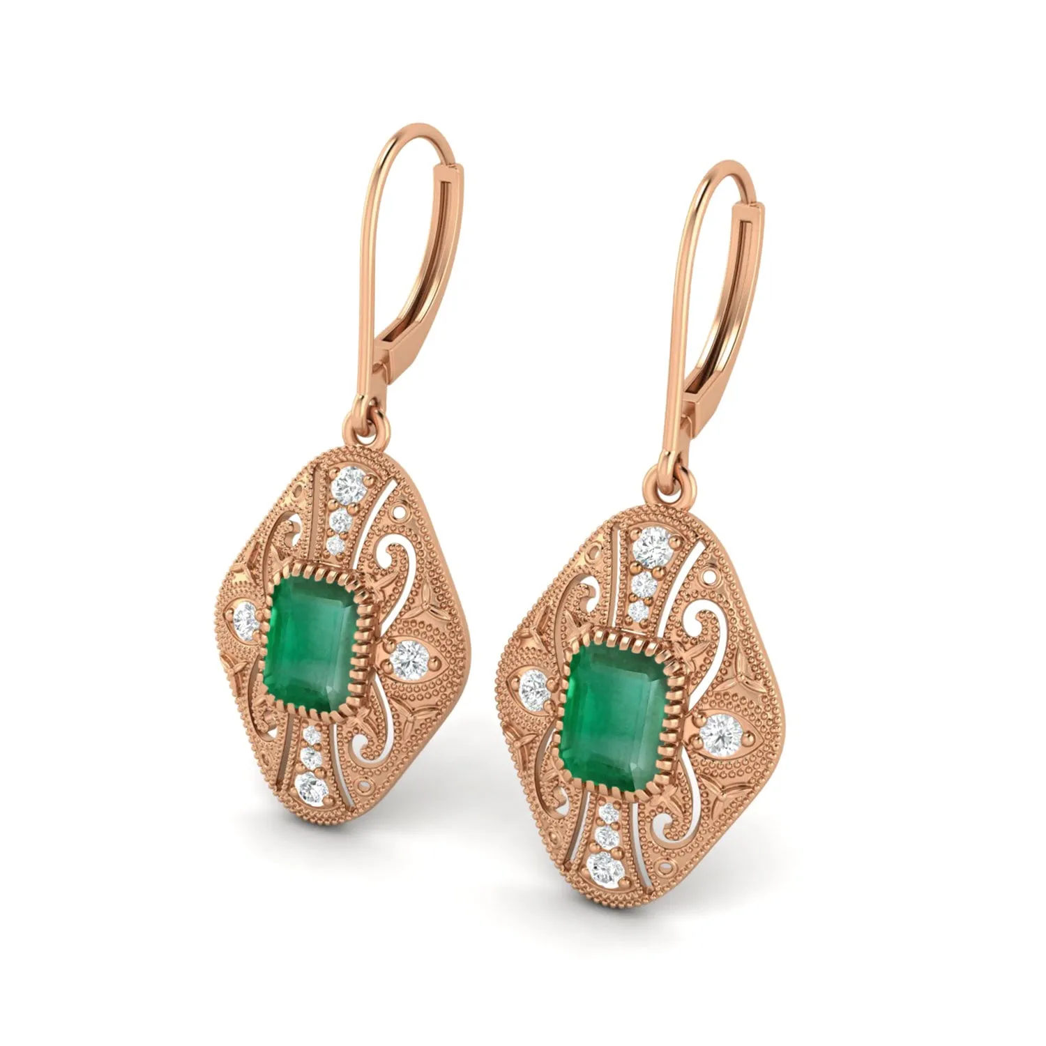8X6 MM Octagon Shape Emerald Gemstone 925 Sterling Earrings