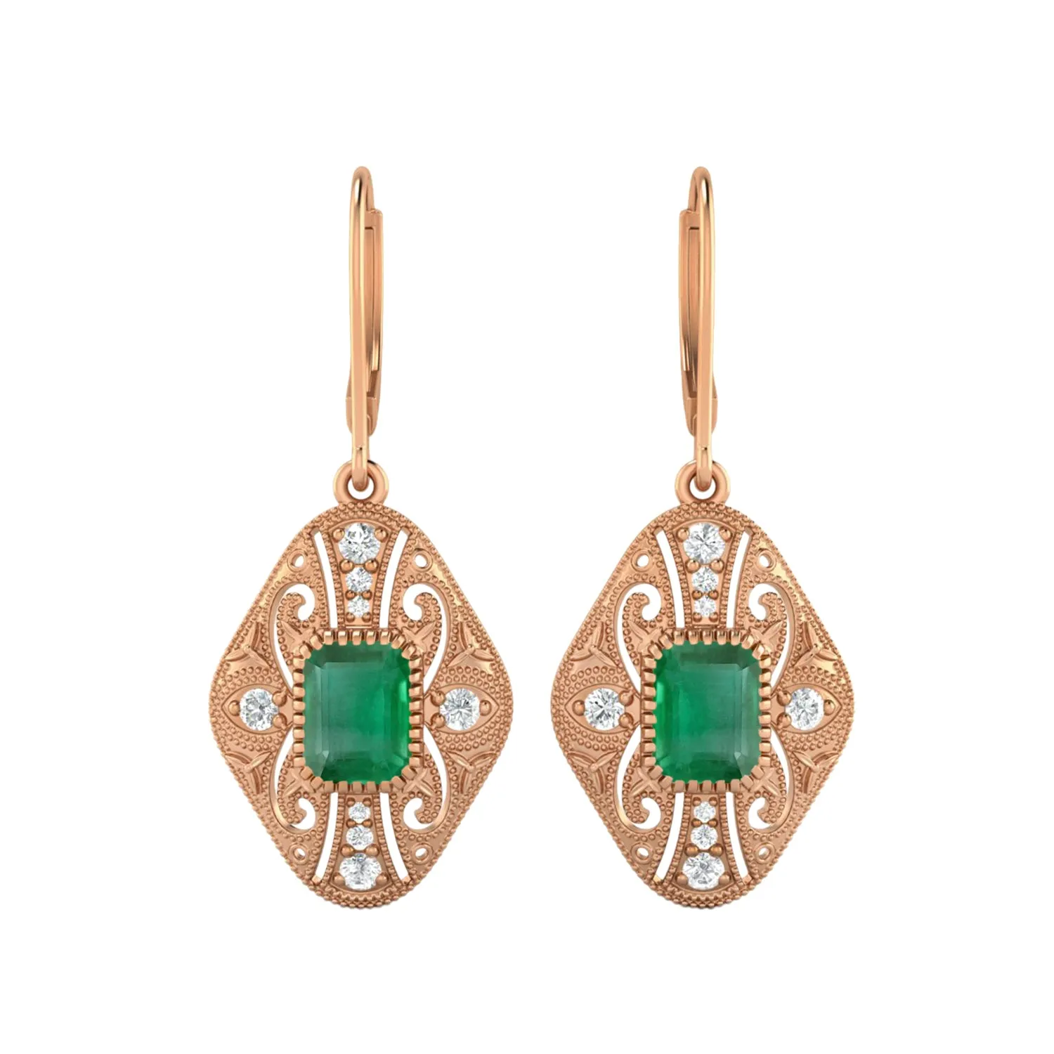 8X6 MM Octagon Shape Emerald Gemstone 925 Sterling Earrings
