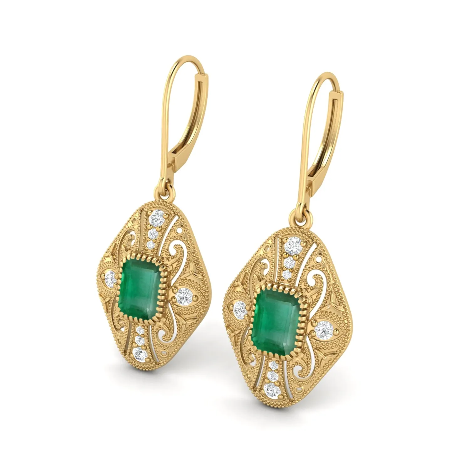 8X6 MM Octagon Shape Emerald Gemstone 925 Sterling Earrings