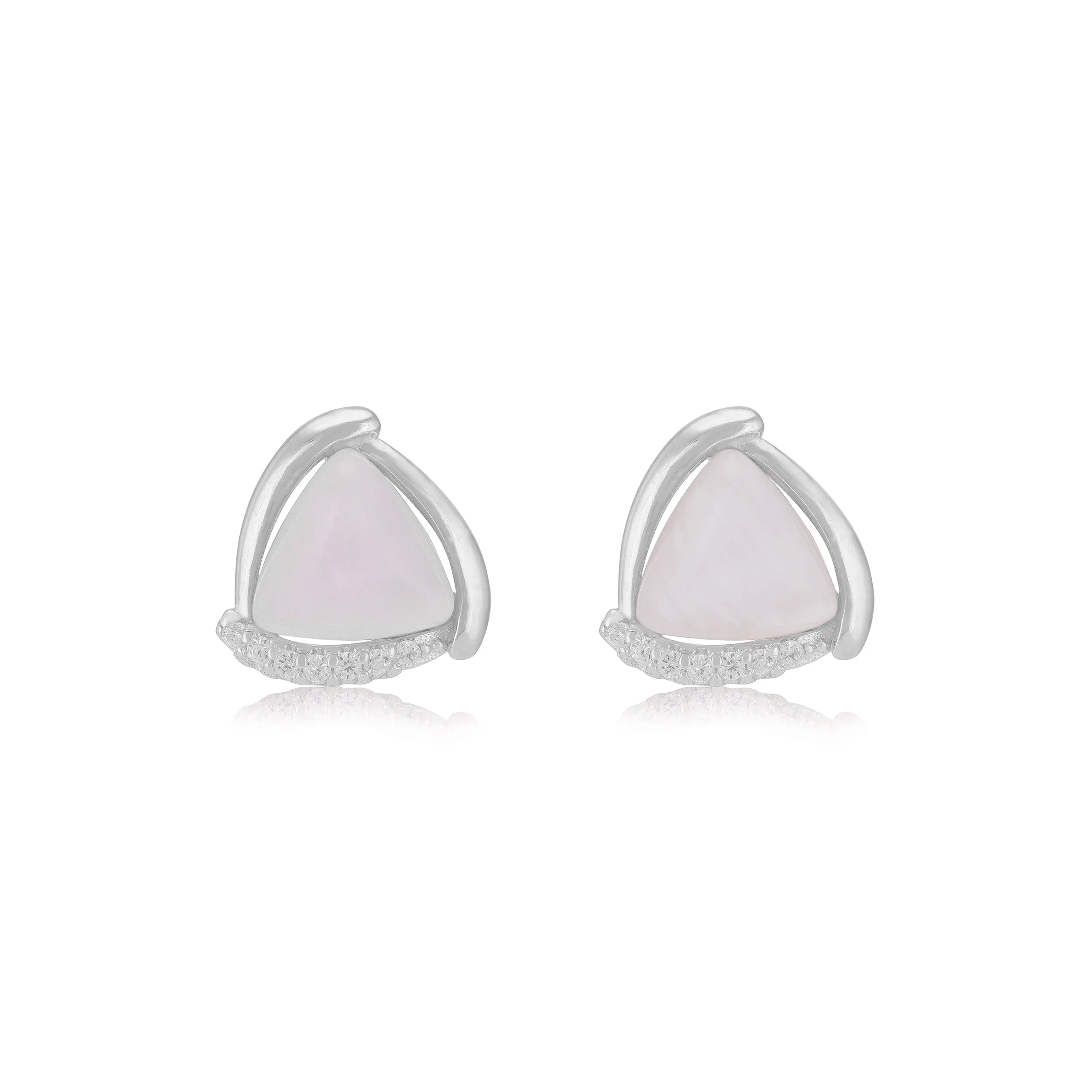 925 Rhodium Sterling Silver Triangle Pearl Earrings For Women