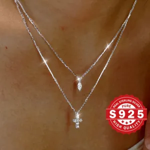 925 Silver Cross Pendant Necklace Set with CZ Stones