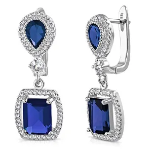 925 Sterling Silver Rectangular Teardrop Green Emerald-Tone CZ Drop Dangle Earrings, 1.2"