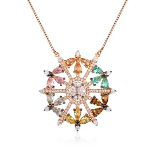 925 Sterling Silver Snowflake Cubic Zirconia Pendant Necklaces, Colorful & Charming Jewelry Gift for Women