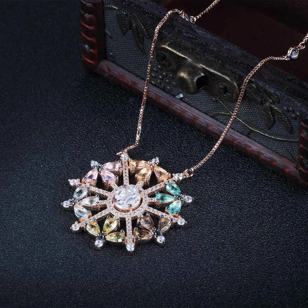 925 Sterling Silver Snowflake Cubic Zirconia Pendant Necklaces, Colorful & Charming Jewelry Gift for Women