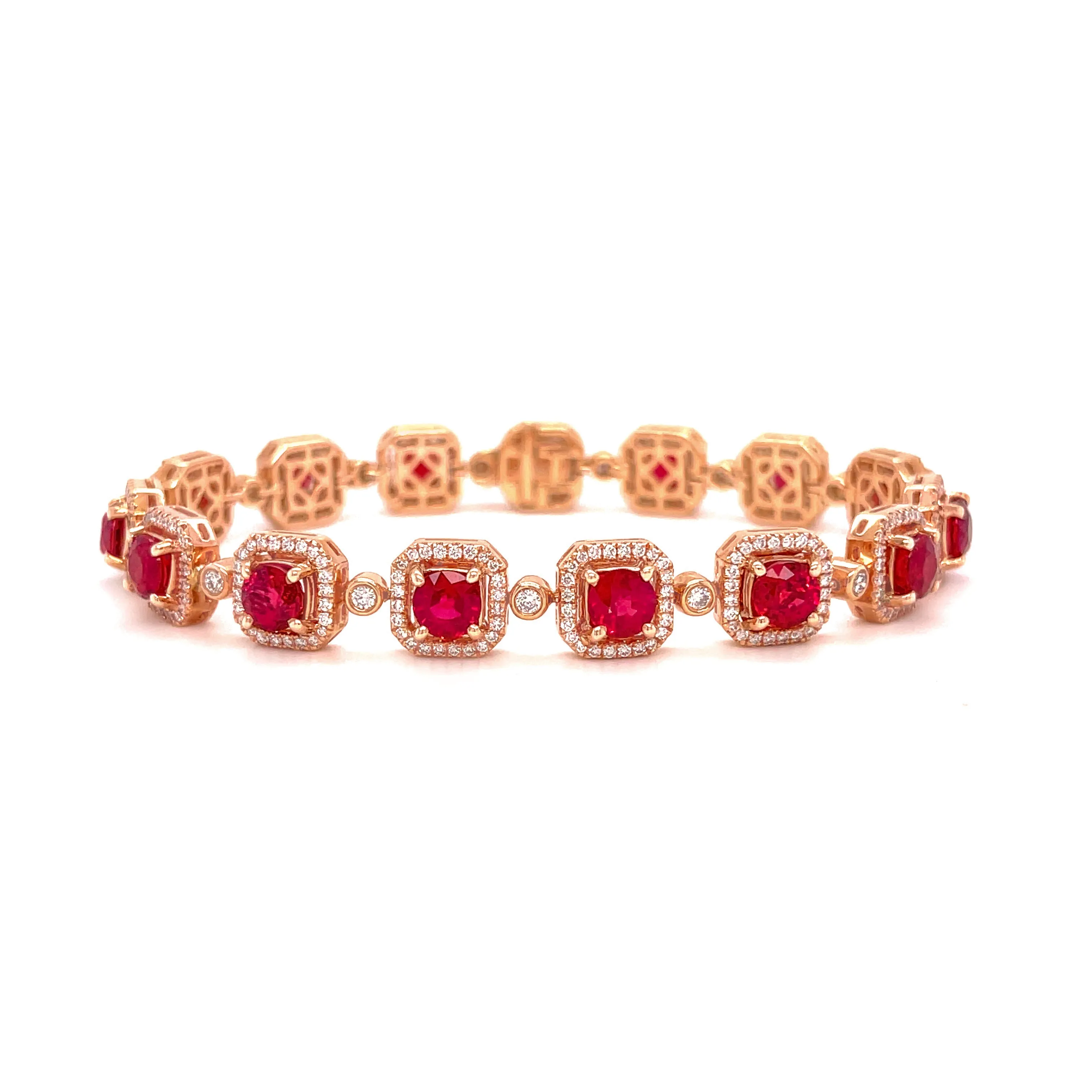 9.59 Carat Ruby Bracelet in 14k Rose Gold
