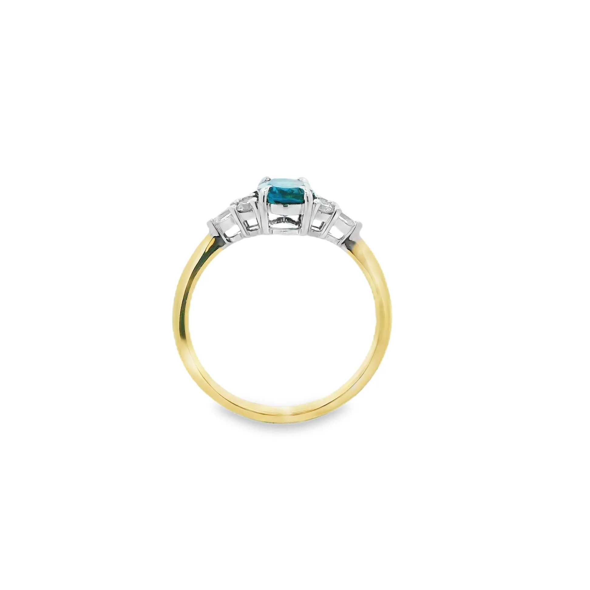 9ct Yellow and White Gold Oval London Blue Topaz and Lab Grown Diamond Ring R-00555