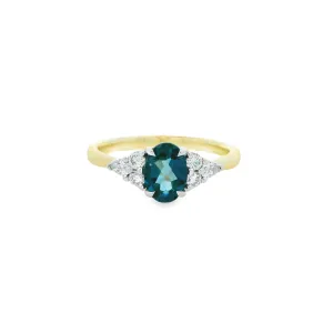 9ct Yellow and White Gold Oval London Blue Topaz and Lab Grown Diamond Ring R-00555