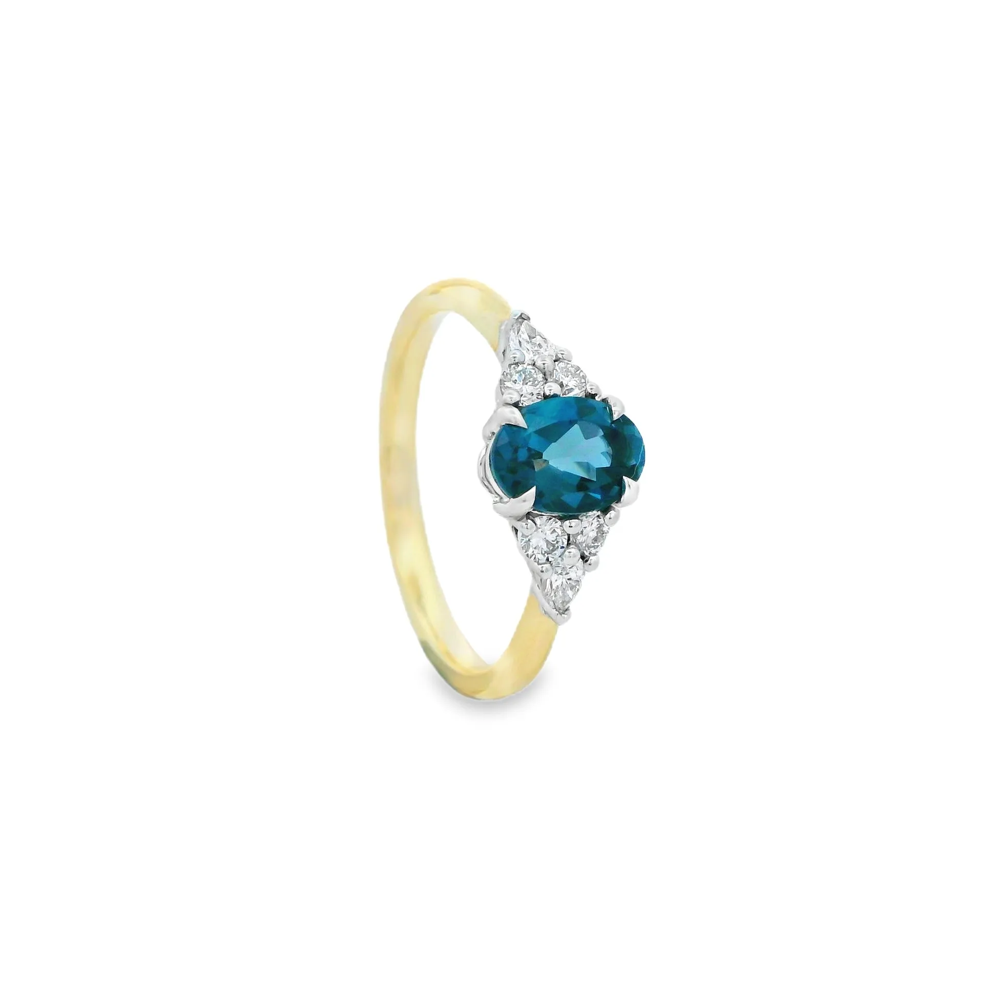 9ct Yellow and White Gold Oval London Blue Topaz and Lab Grown Diamond Ring R-00555