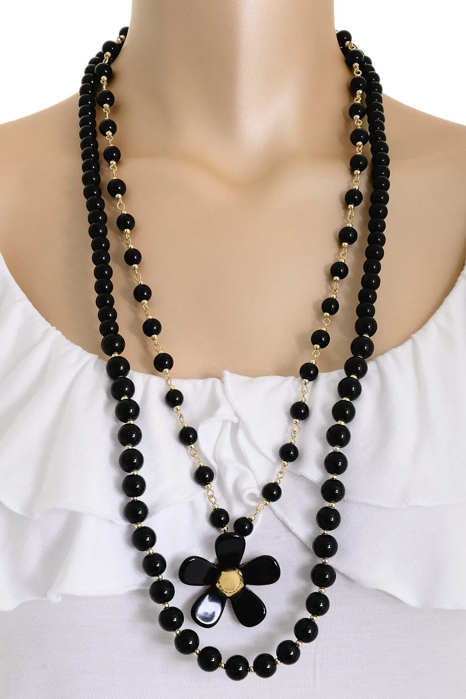 A. H. CRAWFORD DAISY Double Strand Black Necklace
