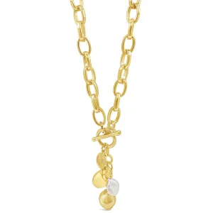 Absolute Gold Sphere & Pearl T Bar Necklace