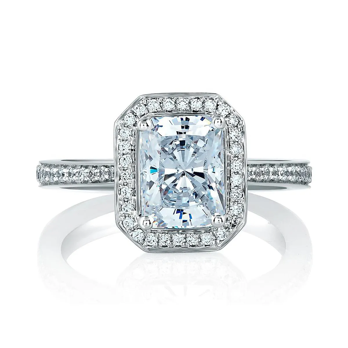 A.Jaffe Art Designed Two Tone Emerald Halo Diamond Engagement Ring MES597/135