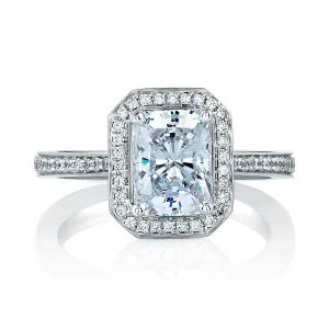 A.Jaffe Art Designed Two Tone Emerald Halo Diamond Engagement Ring MES597/135