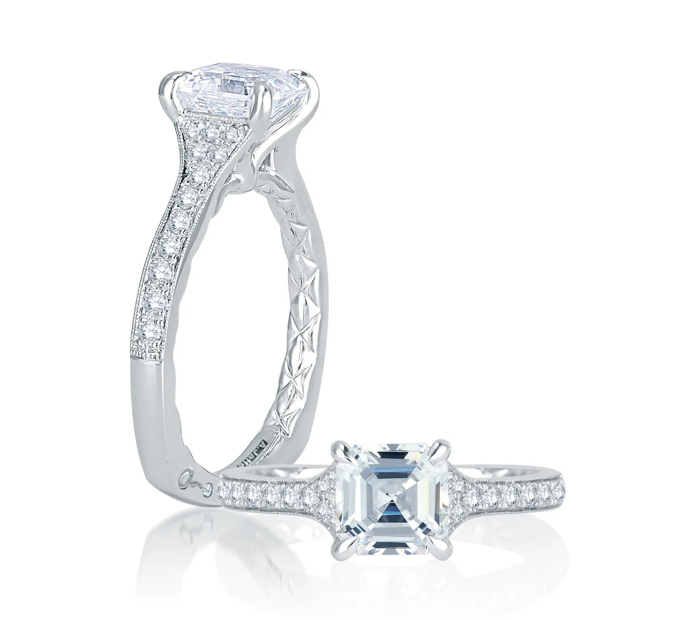 A.JAFFE QUILTED COLLECTION MODERN MEETS VINTAGE MICRO PAVÉ ASSCHER CUT DIAMOND CENTER QUILTED ENGAG