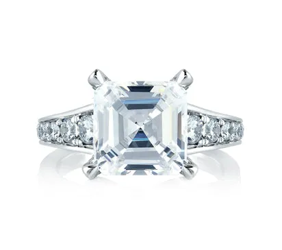 A.JAFFE SEASONS OF LOVE STATEMENT ASSCHER CUT WITH DIAMOND STUDDED CENTER PRONGS & DIAMOND STEPPED
