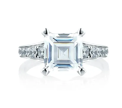 A.JAFFE SEASONS OF LOVE STATEMENT ASSCHER CUT WITH DIAMOND STUDDED CENTER PRONGS & DIAMOND STEPPED