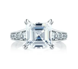 A.JAFFE SEASONS OF LOVE STATEMENT ASSCHER CUT WITH DIAMOND STUDDED CENTER PRONGS & DIAMOND STEPPED