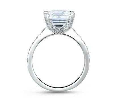 A.JAFFE SEASONS OF LOVE STATEMENT ASSCHER CUT WITH DIAMOND STUDDED CENTER PRONGS & DIAMOND STEPPED