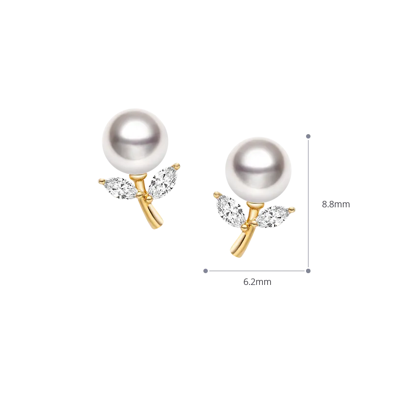 Akoya Pearl 18K Gold Diamond Dandelion Ear Studs Earrings