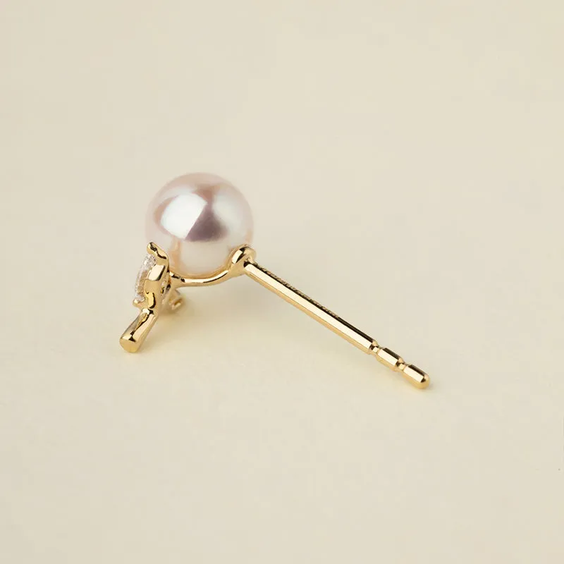 Akoya Pearl 18K Gold Diamond Dandelion Ear Studs Earrings