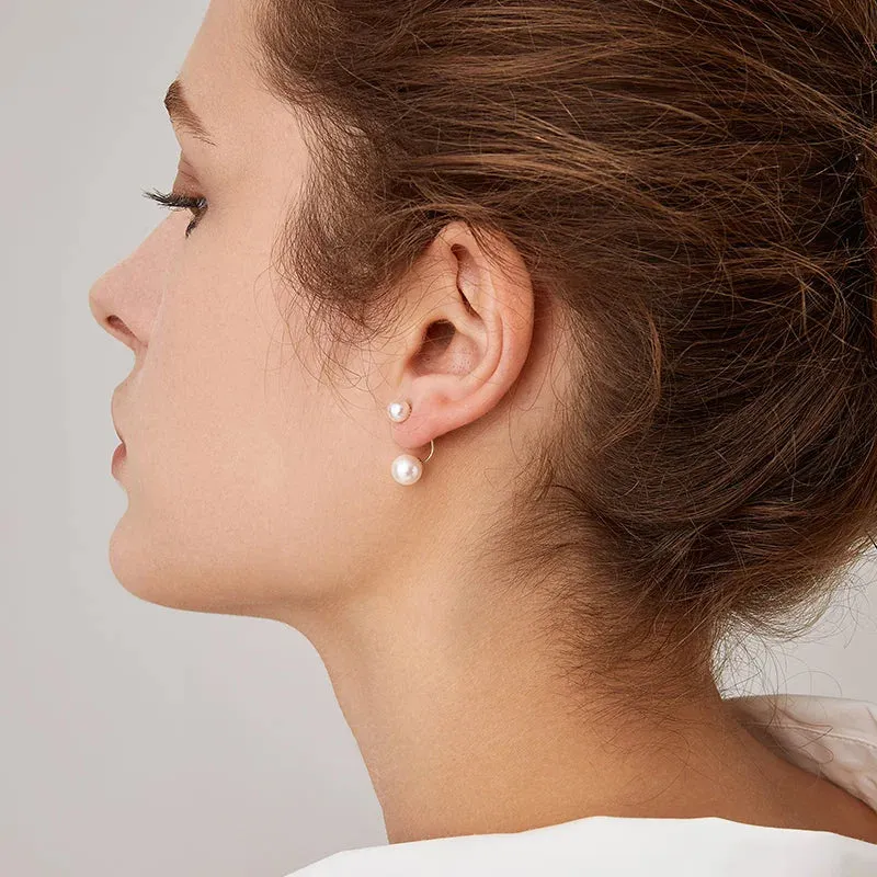 Akoya Pearl 18K Gold Dimple Ear Hanger Earrings