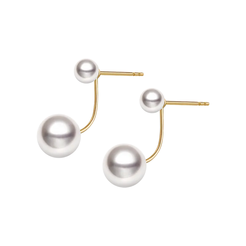 Akoya Pearl 18K Gold Dimple Ear Hanger Earrings