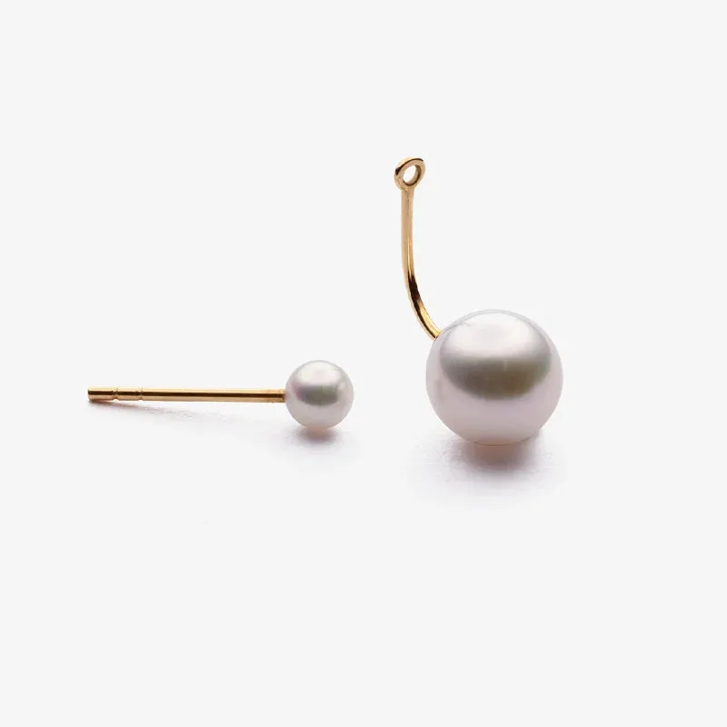 Akoya Pearl 18K Gold Dimple Ear Hanger Earrings