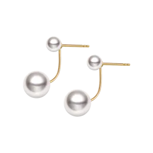 Akoya Pearl 18K Gold Dimple Ear Hanger Earrings