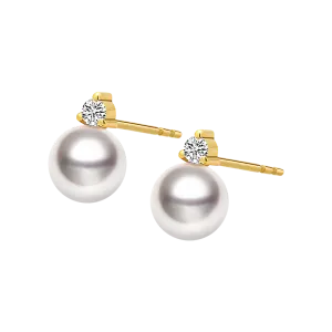 Akoya Pearl 18K Yellow Gold Diamond Stud Earrings