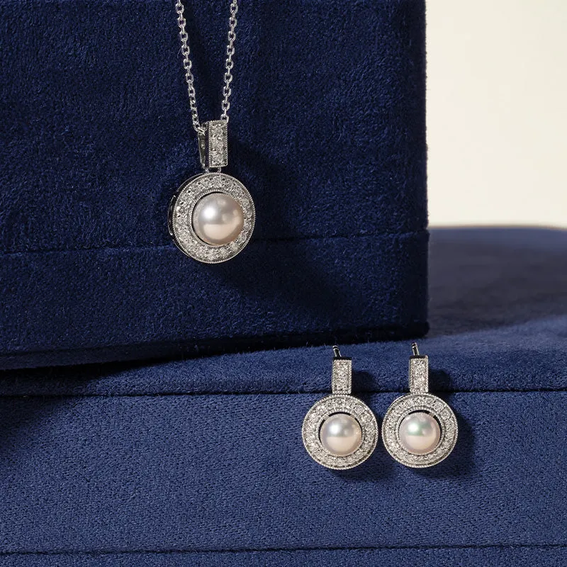 Akoya Pearl Earrings 18K White Gold Diamond Drop earrings