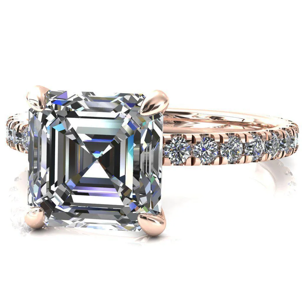 Alessi Asscher Moissanite 4 Claw Prong 3/4 Micro Pave Engagement Ring