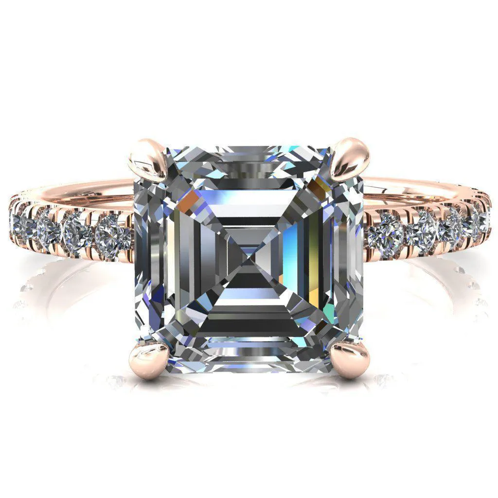 Alessi Asscher Moissanite 4 Claw Prong 3/4 Micro Pave Engagement Ring