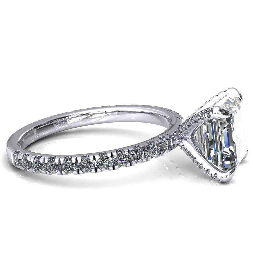 Alessi Asscher Moissanite 4 Claw Prong 3/4 Micro Pave Engagement Ring