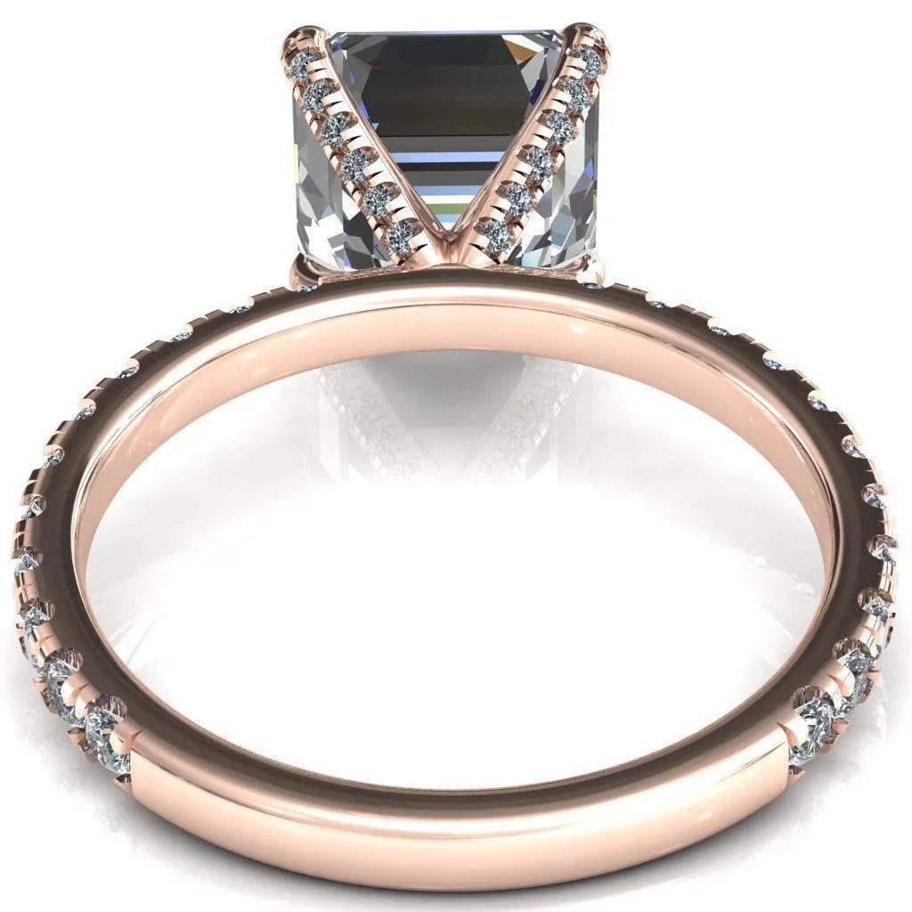 Alessi Asscher Moissanite 4 Claw Prong 3/4 Micro Pave Engagement Ring