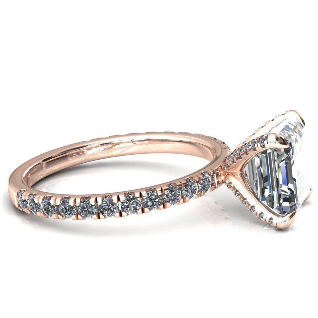 Alessi Asscher Moissanite 4 Claw Prong 3/4 Micro Pave Engagement Ring