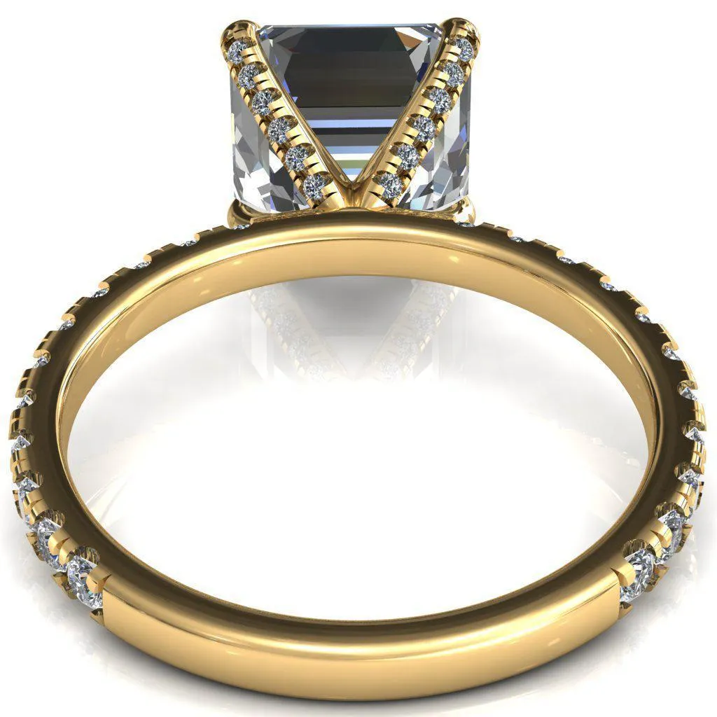 Alessi Asscher Moissanite 4 Claw Prong 3/4 Micro Pave Engagement Ring