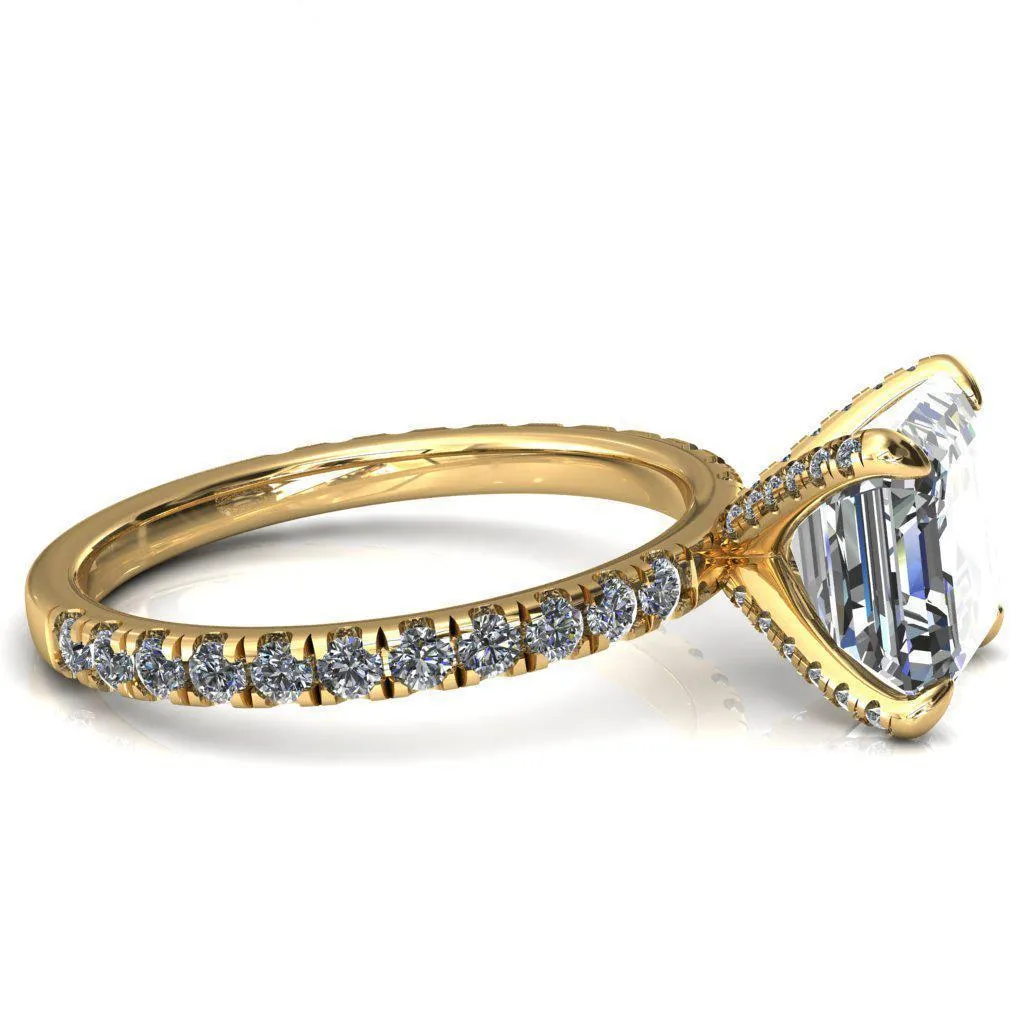Alessi Asscher Moissanite 4 Claw Prong 3/4 Micro Pave Engagement Ring