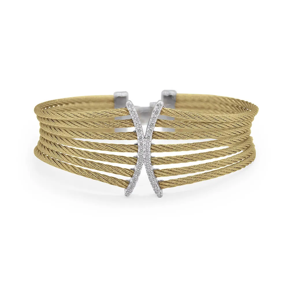 ALOR Yellow Cable Butterfly Cuff with 18kt White Gold & Diamonds 04-37-1926-11
