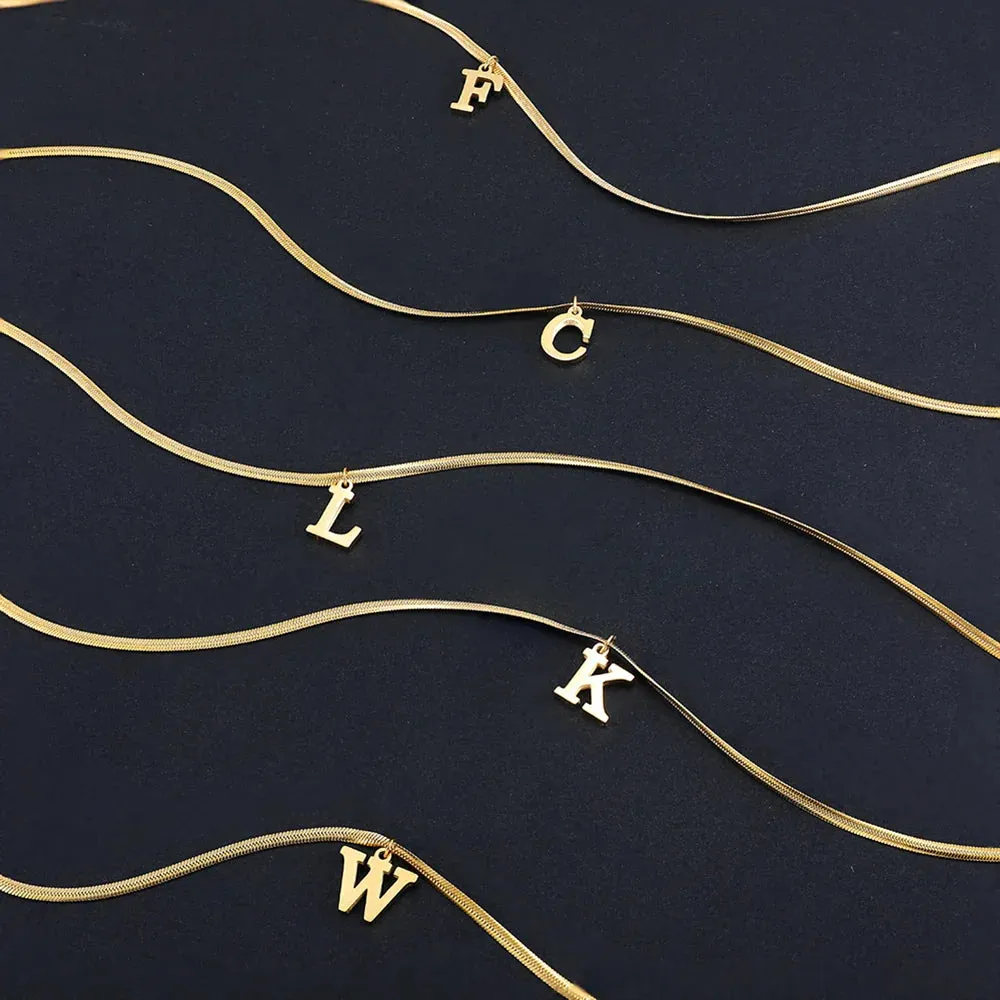 Alphabet Gold Plated Stainless Steel Pendant Necklace for Women Snake Chain Initial Letter Clavicle Necklaces Collar Jewelry