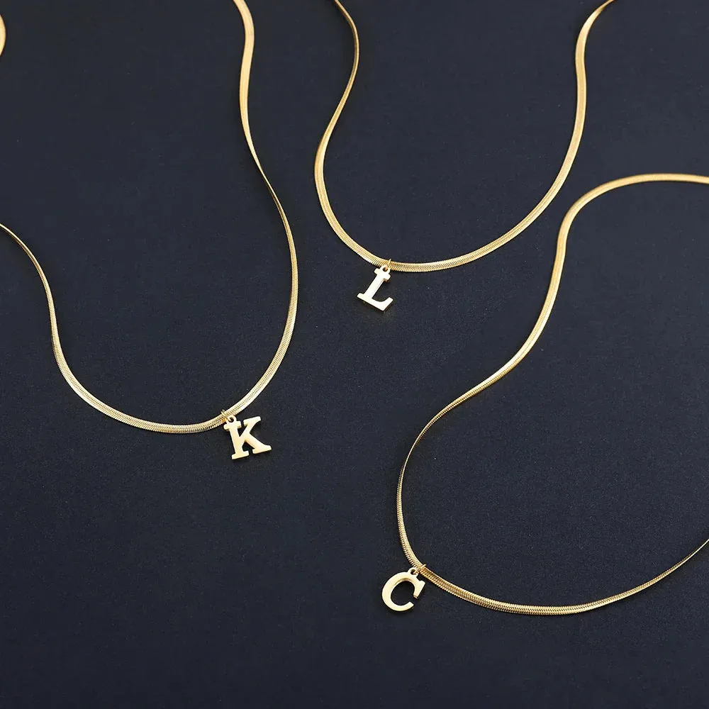 Alphabet Gold Plated Stainless Steel Pendant Necklace for Women Snake Chain Initial Letter Clavicle Necklaces Collar Jewelry