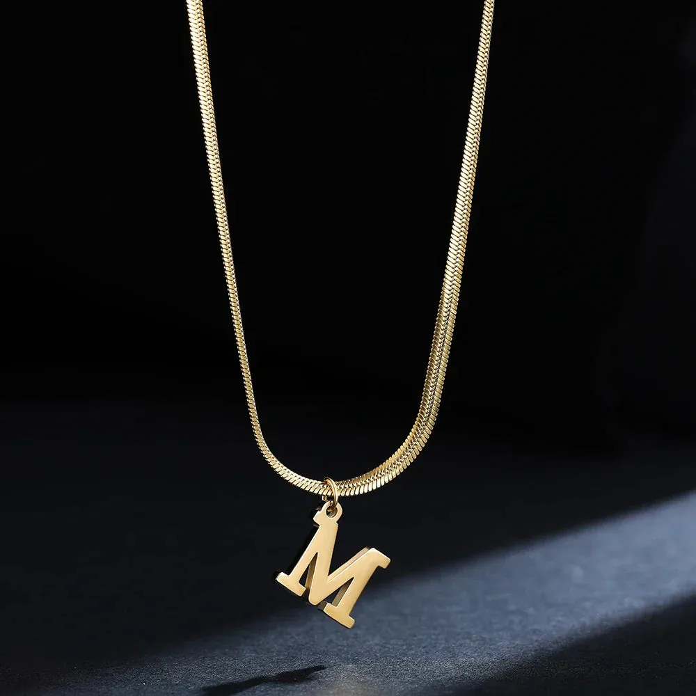 Alphabet Gold Plated Stainless Steel Pendant Necklace for Women Snake Chain Initial Letter Clavicle Necklaces Collar Jewelry