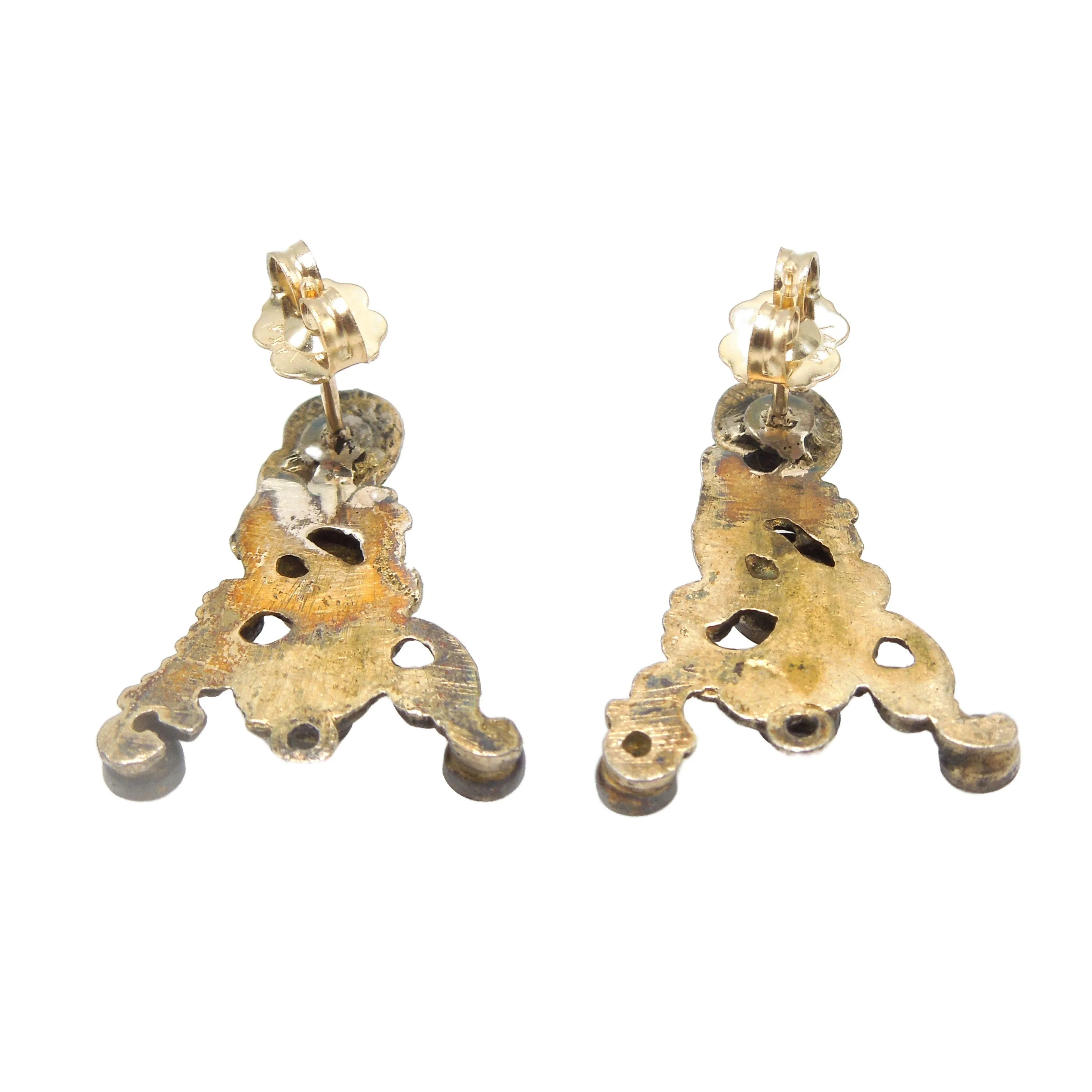 Antique Austro-Hungarian Vermeil Earrings with Sapphires and Pearls