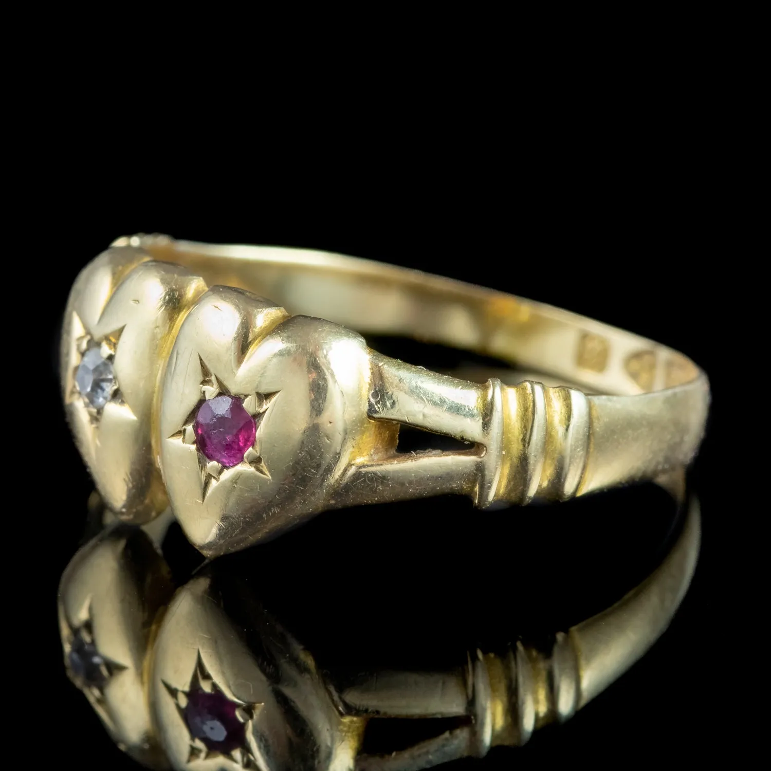 Antique Edwardian Ruby Diamond Entwined Heart Ring Dated 1902