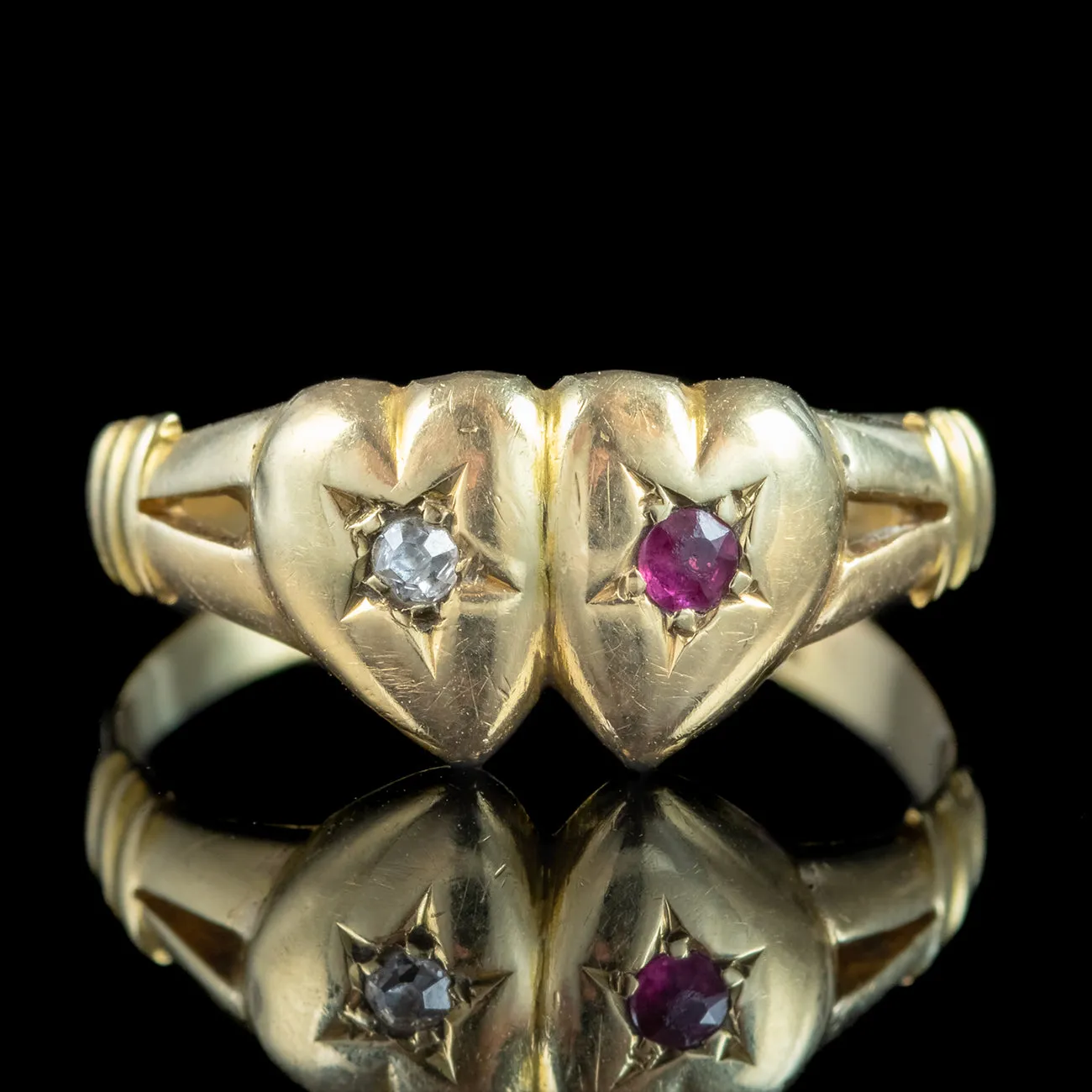 Antique Edwardian Ruby Diamond Entwined Heart Ring Dated 1902