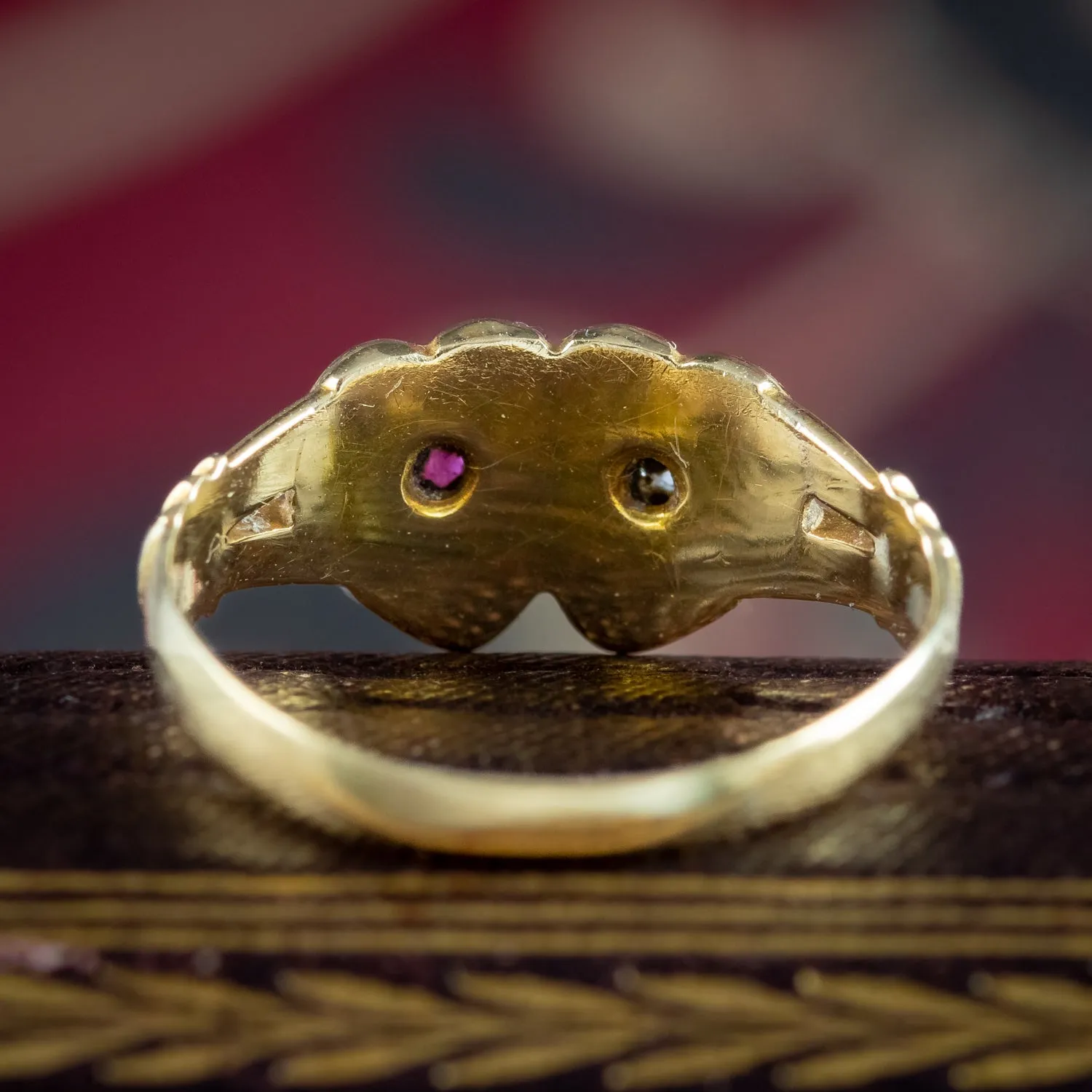 Antique Edwardian Ruby Diamond Entwined Heart Ring Dated 1902