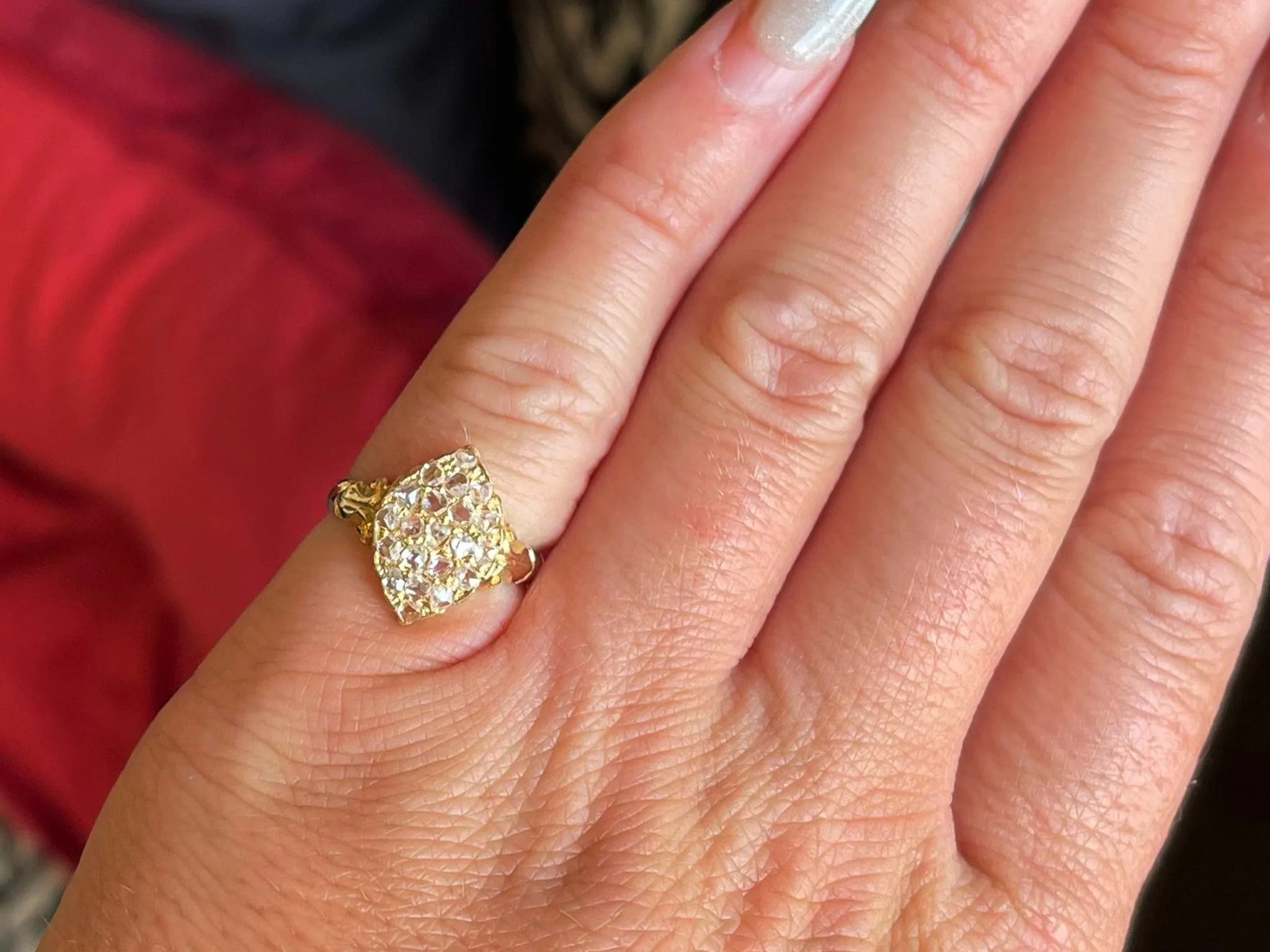 Antique European Rose Cut Diamond Ring in 18K Yellow Gold