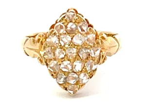 Antique European Rose Cut Diamond Ring in 18K Yellow Gold