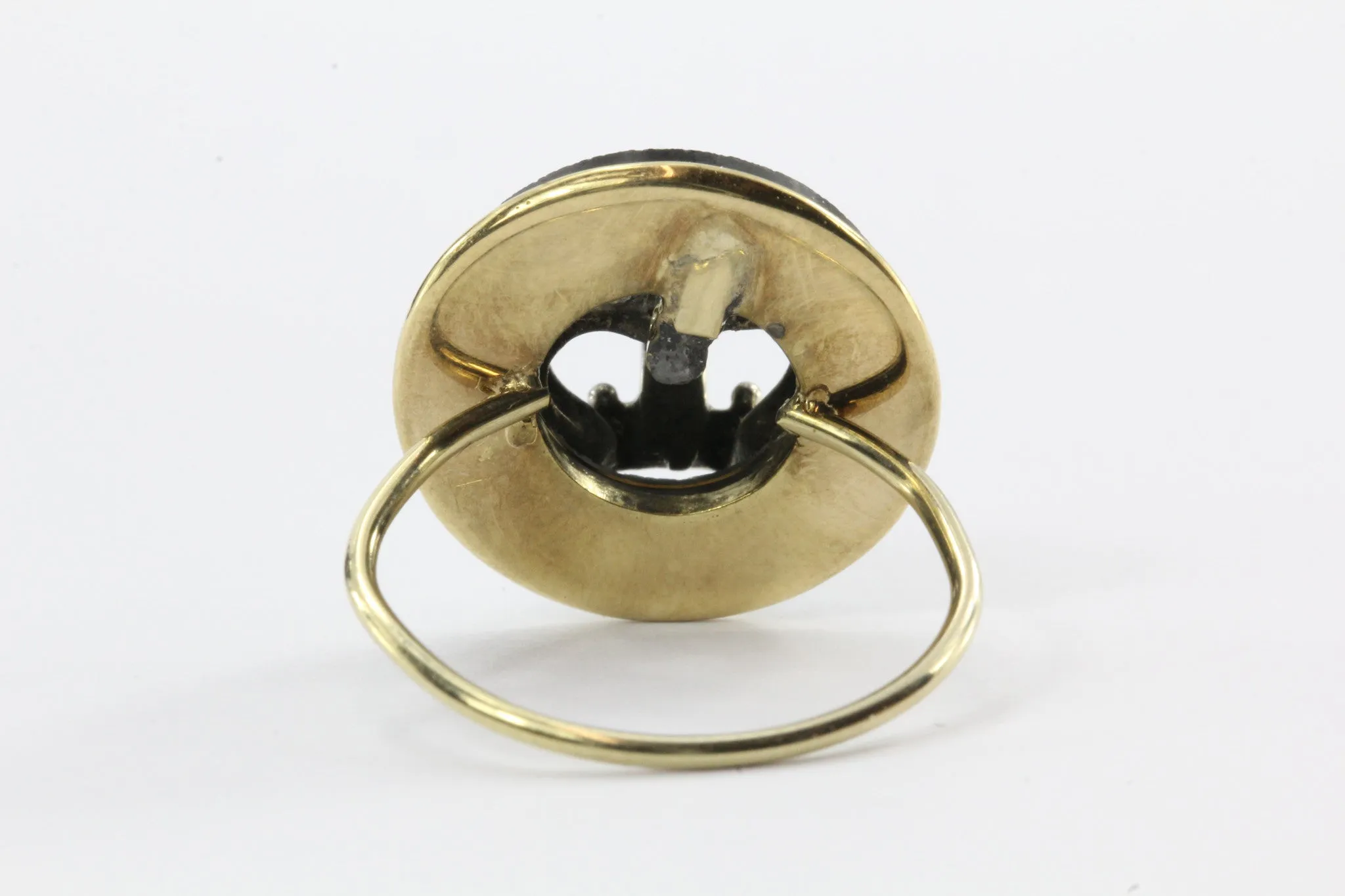 Antique Victorian 18K Rose Cut Diamond & Onyx Royal Crown Signet Conversion Ring
