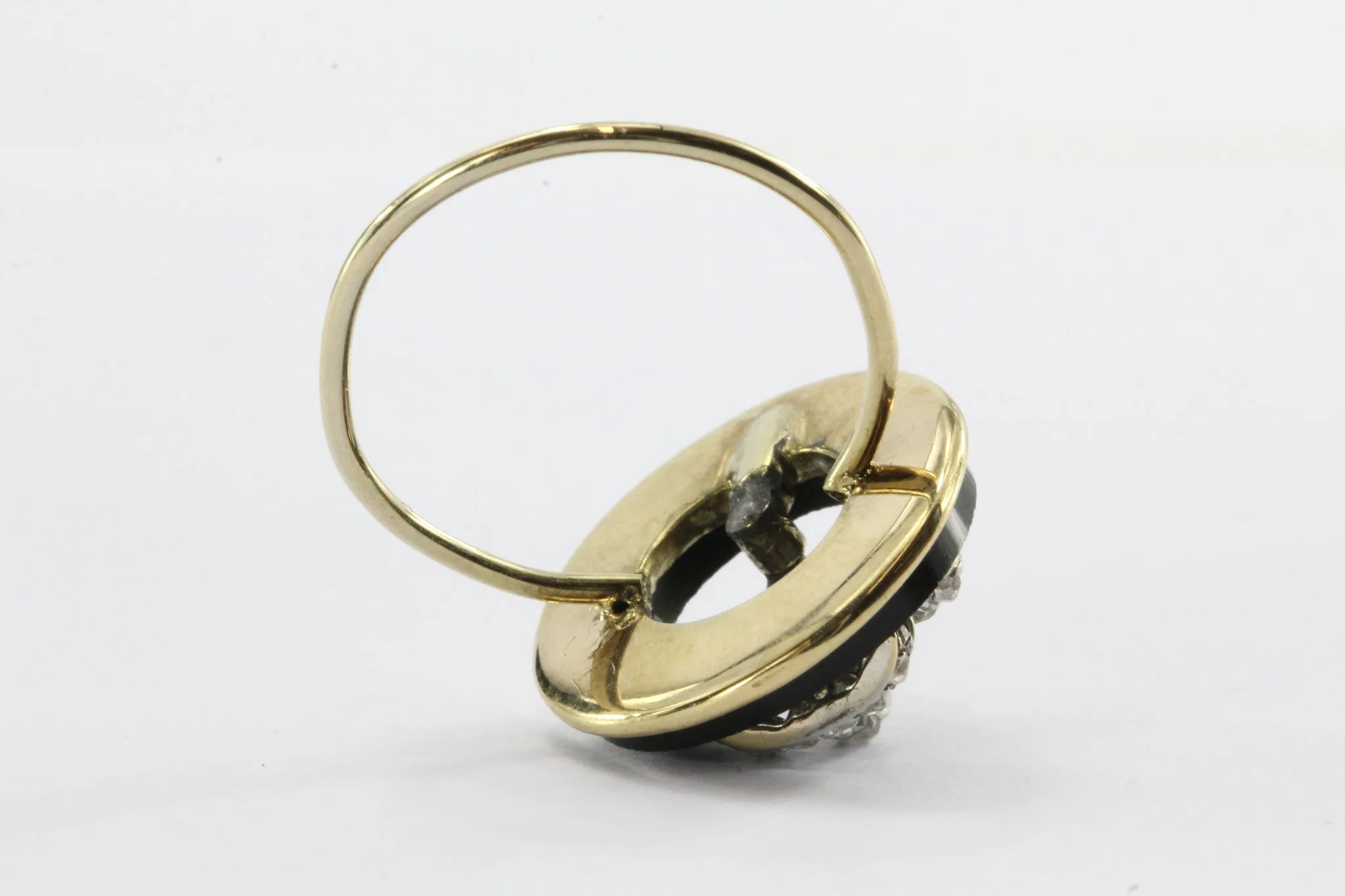 Antique Victorian 18K Rose Cut Diamond & Onyx Royal Crown Signet Conversion Ring