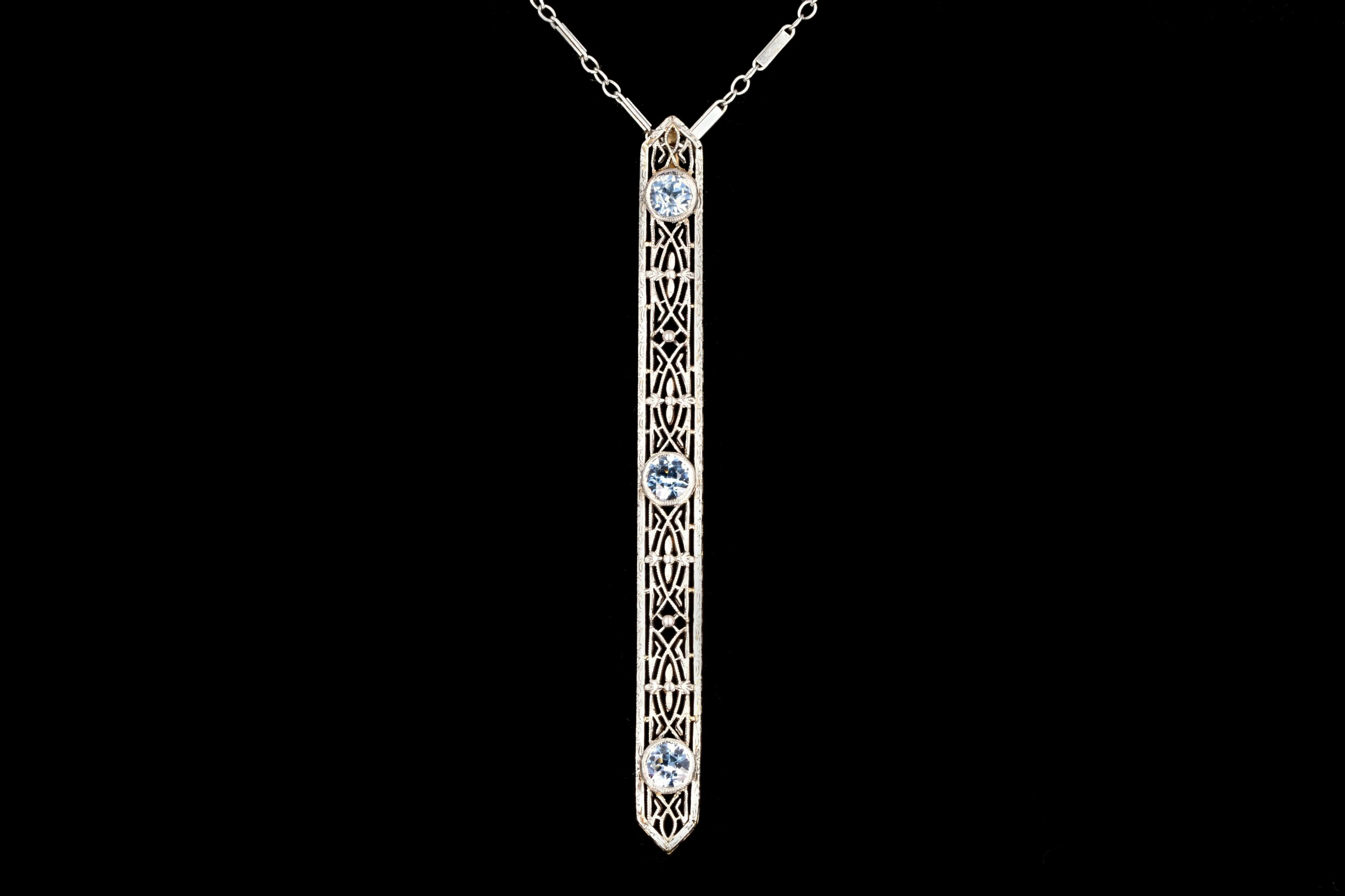 Art Deco 14K & Platinum .75 Carat Natural No Heat Natural Sapphire Bar Pin Conversion Necklace