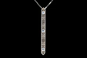 Art Deco 14K & Platinum .75 Carat Natural No Heat Natural Sapphire Bar Pin Conversion Necklace